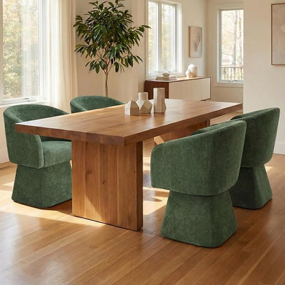 VKNOW Upholstered Swivel Dining Chairs Set of 4, Modern Dining Room Chairs with Barrel Back, Accent Arm Chair for Dining Room, Living Room, Bedroom, Vanity, Green