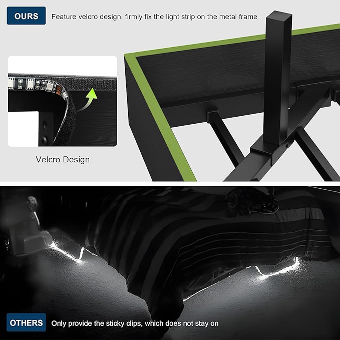 Feonase Floating Bed Frame Full with Led Lights and Charging Station, Wood Full Size Bed Frame with Storage Headboard, Heavy Duty Metal Slats, No Box Spring Needed, Easy Assembly, Noise-Free,Black