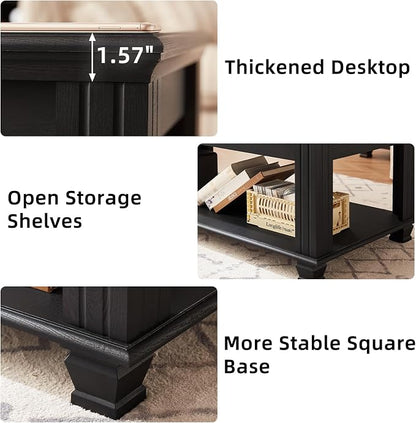 SAVOR LIFE Farmhouse Coffee Table and TV Stand Set of 2, Rustic Wood Living Room Table Set 2 with Center Table, TV Console for Living Room, Black