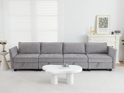 Modular Sectional Sofa, Convertible Couch with Storage, 4 Seater Sofa Modular with Reversible Chaise for Living Room, Office (Grey)