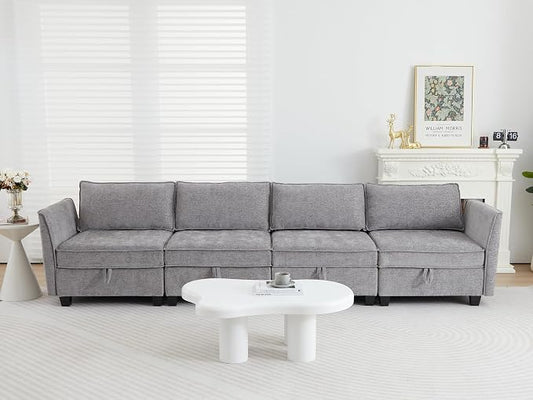 Modular Sectional Sofa, Convertible Couch with Storage, 4 Seater Sofa Modular with Reversible Chaise for Living Room, Office (Grey)