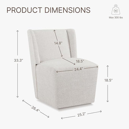 KISLOT Upholstered Dining Chairs Set of 2 with Casters, Wingback Modern Side Armless Deskchair with Rollers for Diningroom Bedroom Livingroom Reading Room, Linen Fabric