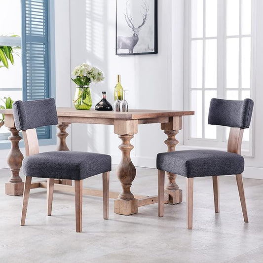 RIVOVA Linen Dining Chairs Set of 2, Modern Dining Chair with Curved Backrest and Wood Legs Upholstered Dining Chairs Farmhouse Dining Room Chairs Kitchen Chairs, Charcoal