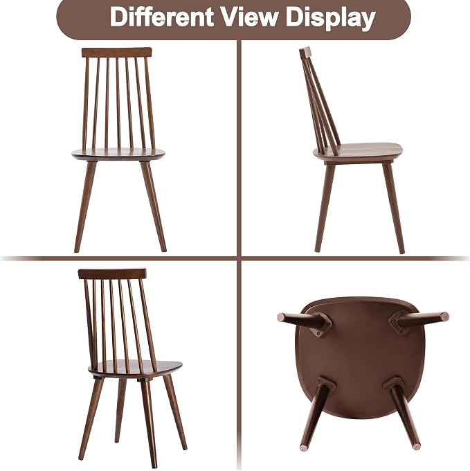 DUHOME Walnut Windsor Wooden Dining Chairs Set of 6, Wood Dining Room Chairs Spindle Side Kitchen Room Country Farmhouse Chairs Walnut