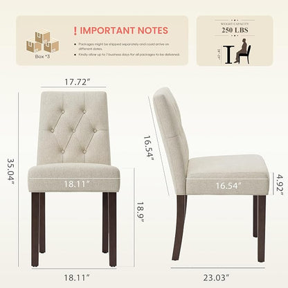 Upholstered Dining Chairs Set of 6 - Modern Parsons Kitchen & Dining Room Chair with Diamond Tufted Back, Solid Wooden Legs for Apartment, Café, Vanity