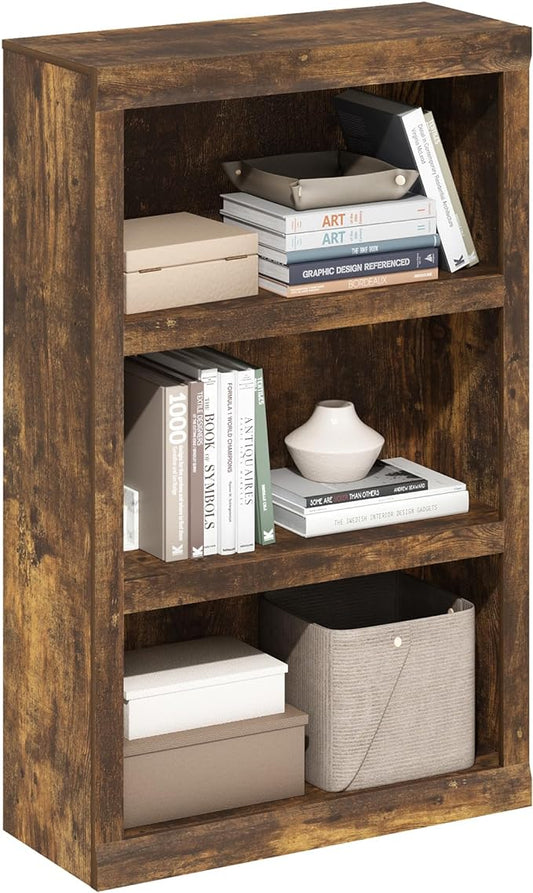 Furinno Rail Book Shelf, 3-Tier Classic Style Bookshelf, Bookcase with Open Shelf, 10.1 x 24.6 x 39, for Organization and Storage, for Living Room, Bedroom, Home Office, Amber Pine
