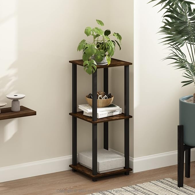 Furinno SIMPLISTIC Side Table Set of 2, 2-Tier Square Modern End Table, Nightstand, Night Stand, Bedside Table, Toolless Assembly, for Living Room, Bedroom, Amber Pine