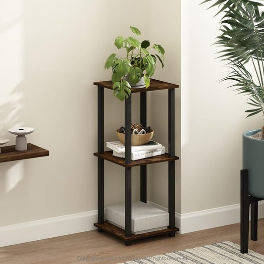 Furinno SIMPLISTIC Side Table Set of 2, 2-Tier Square Modern End Table, Nightstand, Night Stand, Bedside Table, Toolless Assembly, for Living Room, Bedroom, Amber Pine