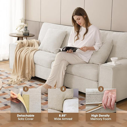 DOPEDIO Modern Living Room Sofa Set, 88.58" Chenille Loveseat with 2 Accent Chairs, Removable Covers, Spring Cushions, Solid Wood Frame, Easy Assembly（88.58inch+2 Single,Beige）