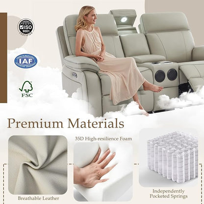Power Reclining Loveseat with LED Reading Light/Storage Drawer/Bluetooth Speakers, Power Loveseat Recliner Sofa Wall Hugger Reclining Loveseat with Outlets(Grey, 2 Seat with Console)