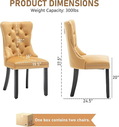Mid Century Modern Dining Chair Set of 4 Velvet Upholstered Dining Accent Chair Farmhouse Dining Chairs with High Back and Nailhead Trim for Kitchen, Living Room, Bedroom (Gold)