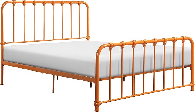 Lexicon Full Metal Bed Frame, Platform Bed with Strong Metal Slat Support Under Bed Storage, Full Bed Frame with Headboard, No Box Spring Needed, Easy Assembly, Full, Orange