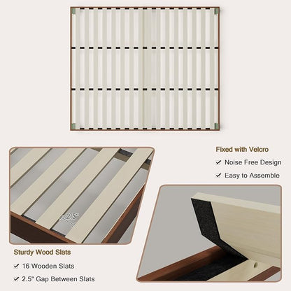Yumori 12.9 Inch Minimalist Style Queen Size Bed Frame, Wood Platform Bed with Wood Slat Support, No Box Spring Needed, Easy Assembly, Walnut