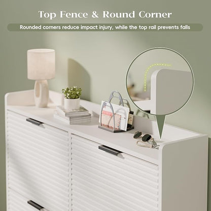 MU 46.5" W Fluted Shoe Storage Cabinet for Entryway, Shoe Cabinet with 4 Flip Drawers, Narrow Wood Shoe Rack Cabinet, Freestanding Hidden Shoe Organizer with Wooden Legs for Hallway, Entrance, White