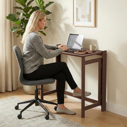 Bamboo Folding Desk 32.68 Inch, Small Foldable Desk for Small Spaces, Writing Desk Computer Table for Bedroom Home Office, Space Saving Foldable Desk, Easy Assembly, Brown