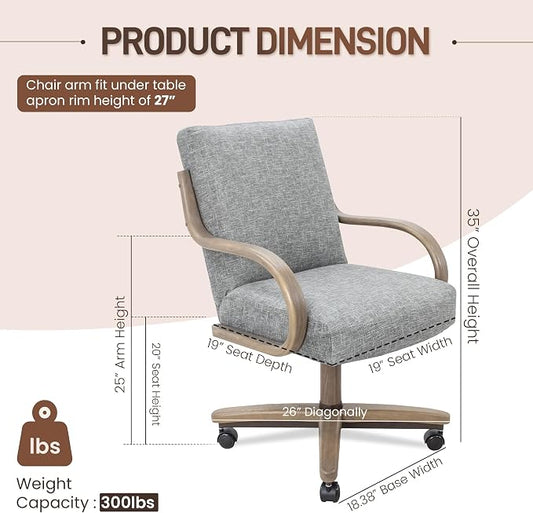 Chromcraft Douglas Hazelwood Shade Swivel Dining Chairs with Casters, Set of 6 – Luxury Upholstered Kitchen & Dining Room Chairs with Arms, Ergonomic Tilt & Swivel Comfort - D9570