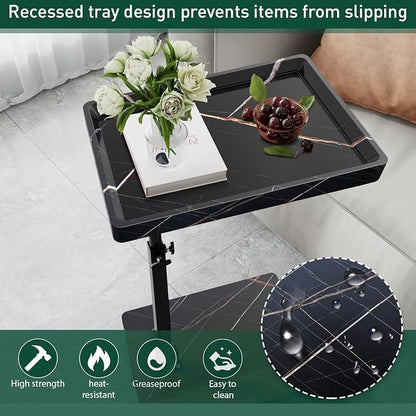 C Table End Table Adjustable Height, 360°Swivel TV Tray Table for Small Spaces, Couch Tables That slide under, C Shaped Side Tables living room and bedroom for Sofa, Bed,Chair, Snack (2, Black)