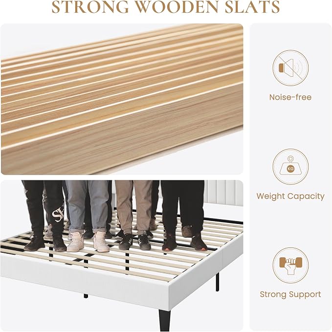 SHA CERLIN Full Size Velvet Bed Frame with USB Charging Station, Wingback Storage Headboard, Upholstered Platform Bed with Wooden Slats Support, No Box Spring Needed, Easy Assembly, White