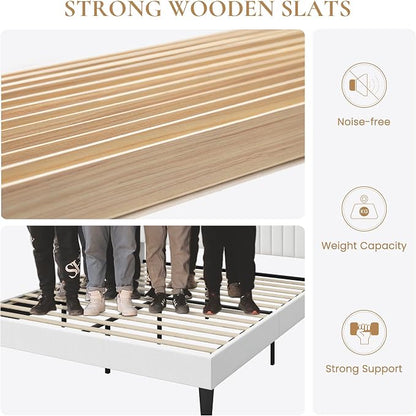SHA CERLIN Full Size Velvet Bed Frame with USB Charging Station, Wingback Storage Headboard, Upholstered Platform Bed with Wooden Slats Support, No Box Spring Needed, Easy Assembly, White