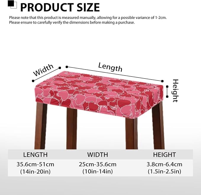 Hearts Print Bar Stool Covers Set of 2 Valentines Decorations Rectangle Vanity Stool Cover Valentine Holiday Party Counter Stool Bar Chair Covers for Kitchen Pub Dining Room