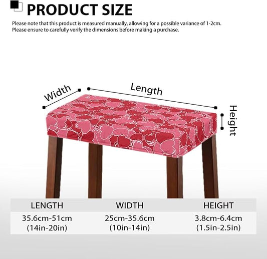 Hearts Print Bar Stool Covers Set of 2 Valentines Decorations Rectangle Vanity Stool Cover Valentine Holiday Party Counter Stool Bar Chair Covers for Kitchen Pub Dining Room