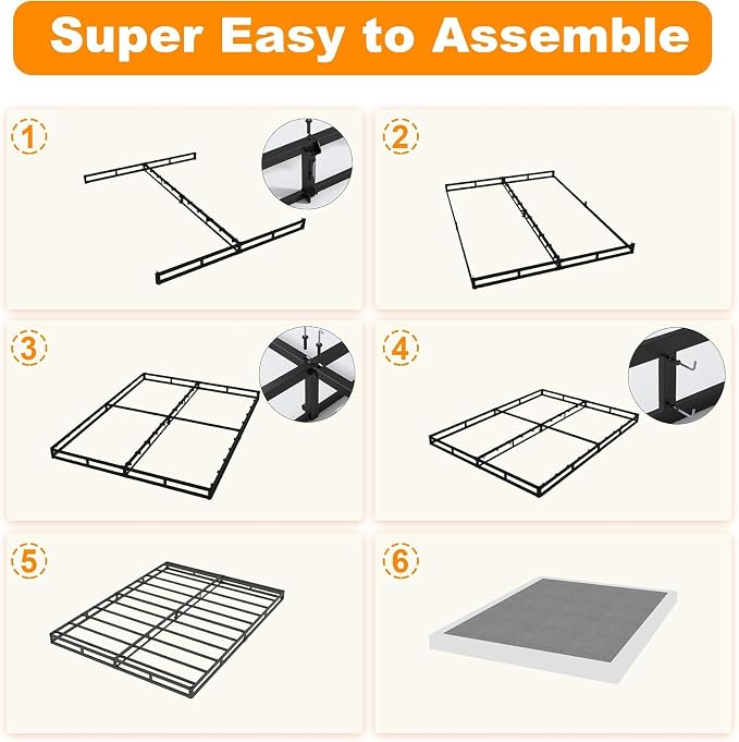NHODIR 5 Inch Queen Box Spring-Heavy Duty Metal Bed Foundation with Cover, Noise-Free & Tool-Free Easy Assembly,Mattress Support Base for Queen Size Bed