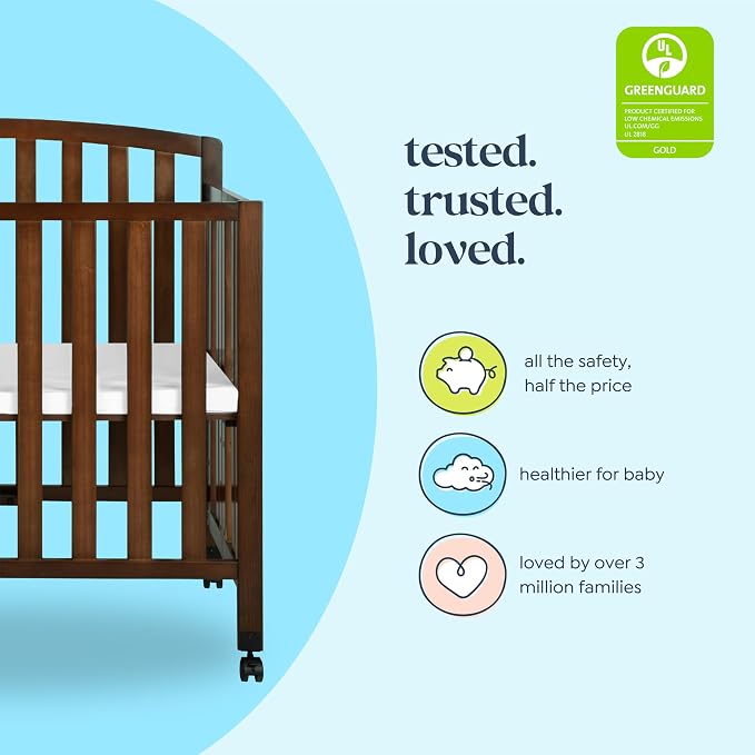 Davinci Dylan 3-in-1 Convertible Portable Mini Crib, Espresso | GREENGUARD Gold Certified - Folding Baby Crib With Wheels, 4 Adjustable Mattress Heights, Conversion Kit Sold Separately