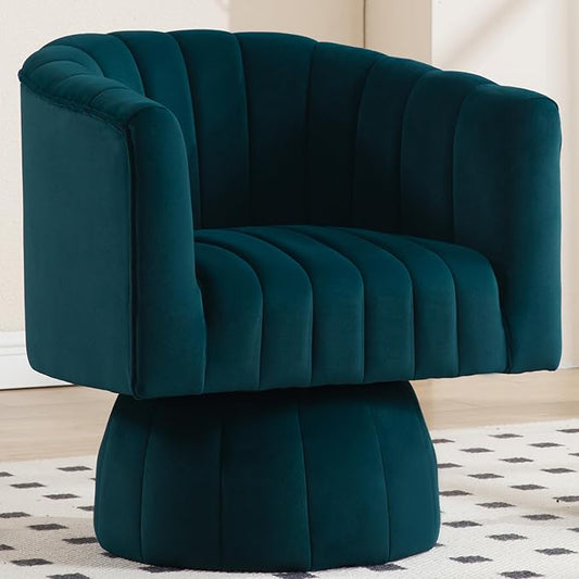 Swivel Accent Barrel Chair - Cute Comfy Small Round 360° Arm Chair Velvet Sofa Club Reading Chair for Living Room Bedroom Office Green