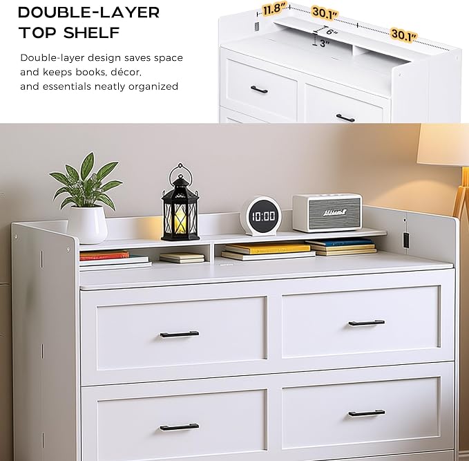 Kikihouse Murphy Bed with Storage & Charging Station, Queen Size Murphy Cabinet Bed Hideaway Bed with Motion Sensor Lights for Bedroom/Guest Room/Office, Foldable Platform Bed Frame, White