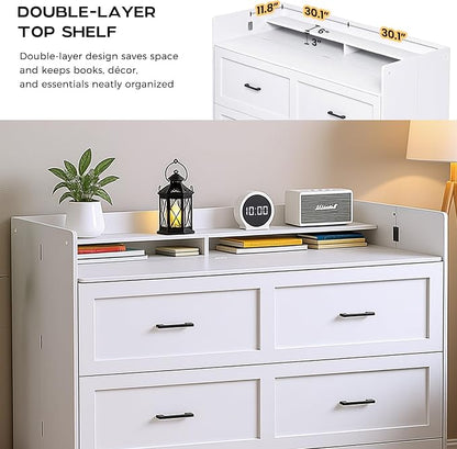 Kikihouse Murphy Bed with Storage & Charging Station, Queen Size Murphy Cabinet Bed Hideaway Bed with Motion Sensor Lights for Bedroom/Guest Room/Office, Foldable Platform Bed Frame, White