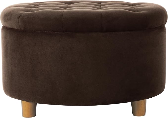 HomePop 28" Button Tufted Velvet Round Storage Ottoman - Chocolate Brown Velvet