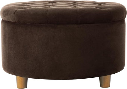 HomePop 28" Button Tufted Velvet Round Storage Ottoman - Chocolate Brown Velvet