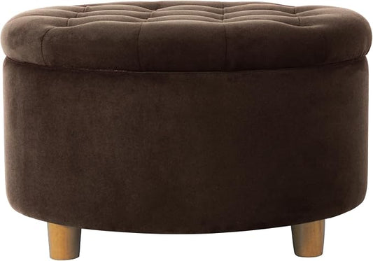 HomePop 28" Button Tufted Velvet Round Storage Ottoman - Chocolate Brown Velvet
