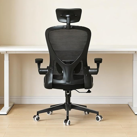 Monhey Office Chair Ergonomic Desk Chair with Lumbar Support&Headrest&Flip-up Arms Height Adjustable Rocking Swivel High Back Computer Chair Warm Taupe Mesh Study Chair (10black)