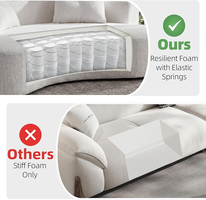 80'' Curved Loveseat Sofa Couch for Living Room, Deep Seat Cloud Boneless Floor Couch with 2 Pillows, Comfy Chenille Floor Sofa, Modern Round Loveseat Sofa for Small Space (CreamWhite, 80 Inch)