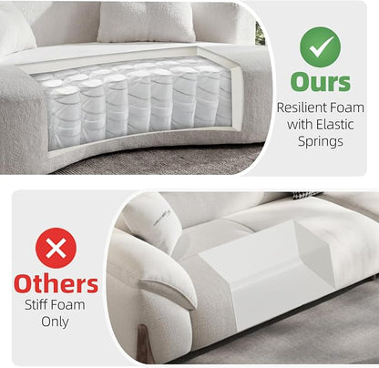 80'' Curved Loveseat Sofa Couch for Living Room, Deep Seat Cloud Boneless Floor Couch with 2 Pillows, Comfy Chenille Floor Sofa, Modern Round Loveseat Sofa for Small Space (CreamWhite, 80 Inch)