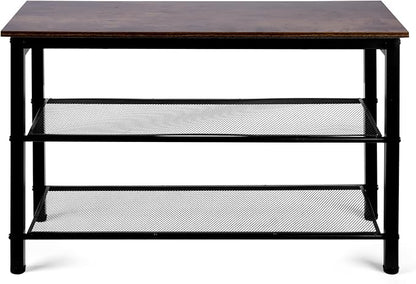 3-Tier Shoe Rack Bench, Hardwood & Alloy Steal Entryway Storage Organizer for Front Door Entrance, Bedroom, Living Room, 300lb Capacity (3-Tier Shoe Bench (Metal Mesh))