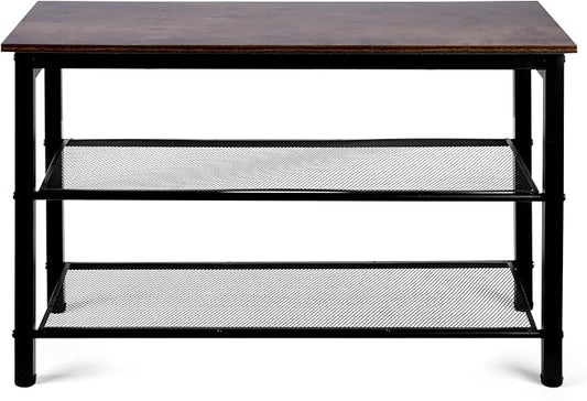 3-Tier Shoe Rack Bench, Hardwood & Alloy Steal Entryway Storage Organizer for Front Door Entrance, Bedroom, Living Room, 300lb Capacity (3-Tier Shoe Bench (Metal Mesh))
