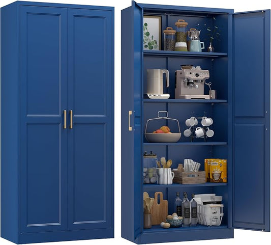 71” Metal Tall Kitchen Pantry Cabinet,Storage Cabinet with Doors and Adjustable Shelves,Modern Kitchen Hutch Cabinets,Freestanding Cupboard for Dining Room