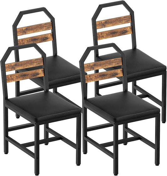 YATINEY Dining Chairs, Kitchen Chairs with Back Support, Upholstered Seat and Metal Legs, for Kitchen, Living Room, Rustic Brown and Black CY02L4BR