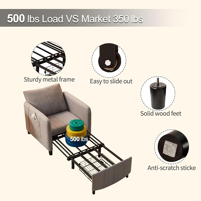 ZZW Sleeper Chair, 84" Extra Long Convertible Chair Bed, Upgraded 3-in-1 to 4-in-1 Pull Out Chair & Single Sofa Bed for Adult, Sleeping Chair for Living Room, Small Space (Light Grey)