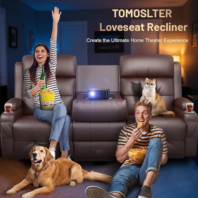 Loveseat Recliner Sofa, Home Theater Seating with Massage, 3 Seat Reclining Loveseats with Flip Backrest, Wall Hugger RV Couch Theater Chairs, RV Furniture Sofas with USB, Cup Holders for Gaming Room