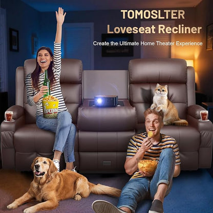 Loveseat Recliner Sofa, Home Theater Seating with Massage, 3 Seat Reclining Loveseats with Flip Backrest, Wall Hugger RV Couch Theater Chairs, RV Furniture Sofas with USB, Cup Holders for Gaming Room