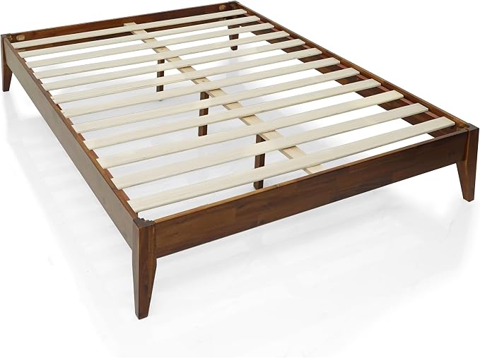 Acacia Mervyn Sturdy King Size Bed Frame Solid Wood Platform Bed, King Bed Frame 800 lbs Capacity, Mid Century Signature Wood Bed Compatible with All Mattresses, Non-Slip and Noise-Free, Caramel