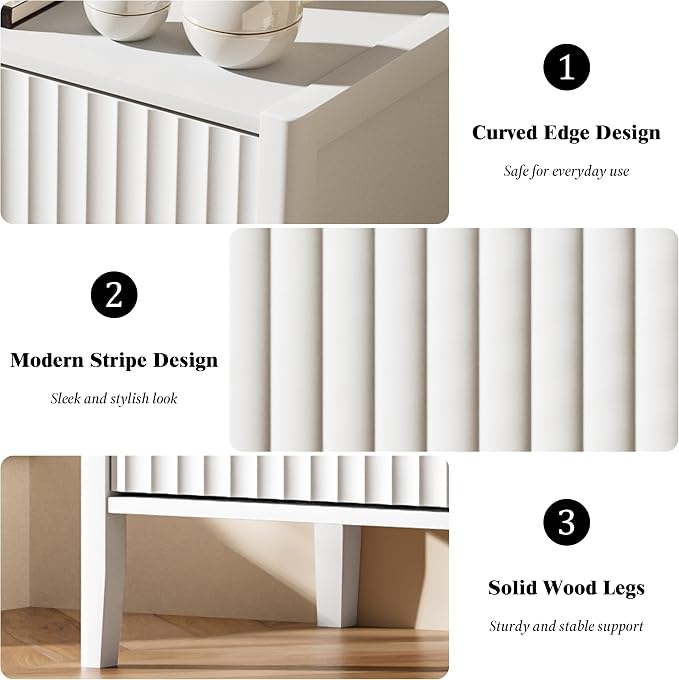 Furniway Nightstand Set of 2, Modern End Table with Solid Wood Legs, Bedside Table with 3 Drawers and Metal Handles for Bedroom, White