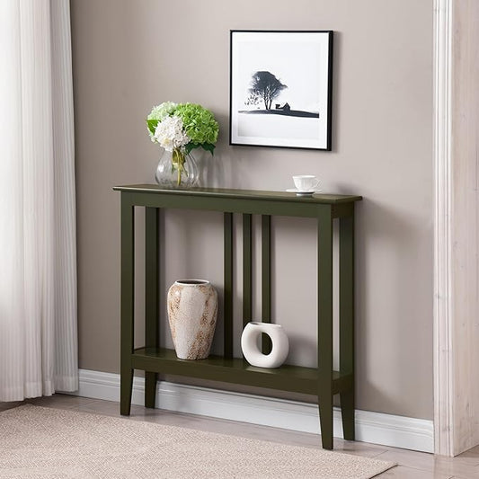 Kings Brand Narrow Console Table w/Storage Shelf, Sofa Entryway, Caviar | Narrow Console Table with Storage Shelf – Slim Design Fits Entryways, Hallways, Behind Sofas, Shelf Décor, Books, Essentials
