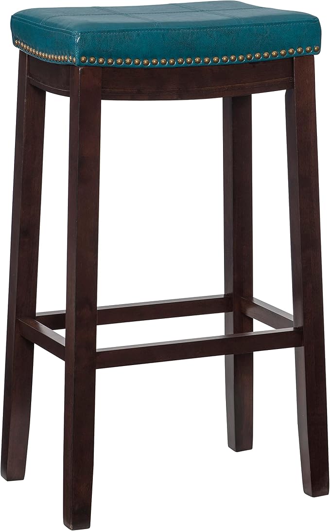 Linon Carson Blue Backless Bar Stool, Brown