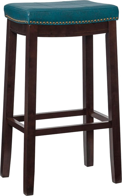 Linon Carson Blue Backless Bar Stool, Brown