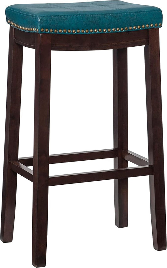 Linon Carson Blue Backless Bar Stool, Brown