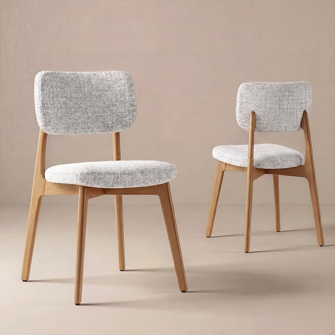 COLAMY Dining Chairs Set of 4,Modern Upholstered Kitchen Room Chairs with Solid Natural Oak Wood Legs, 5-Min Easy Assembly Anti-Wobble, High-Weight Fabric Farmhouse Side Chair, 300lbs,Oak,Beige